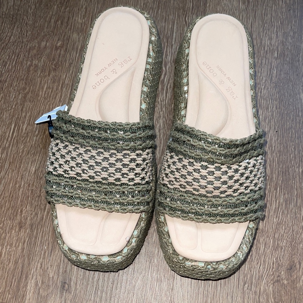 RAG & BONE women’s LOGAN crochet knit platform slide Warm Khaki & Green 41